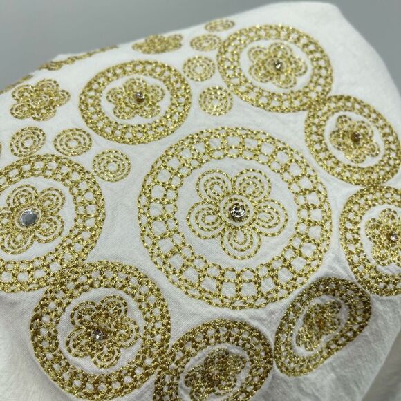 JB By Julie Brown Womens Embroidered tunic Dress Sleeveless Lined Cream Gold 6 - Picture 3 of 12